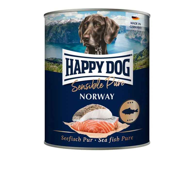Sparpaket 24 x 800 g Happy Dog Sensible Pure Norway Seefisch Pur Hunde Nassfutter Must-Have